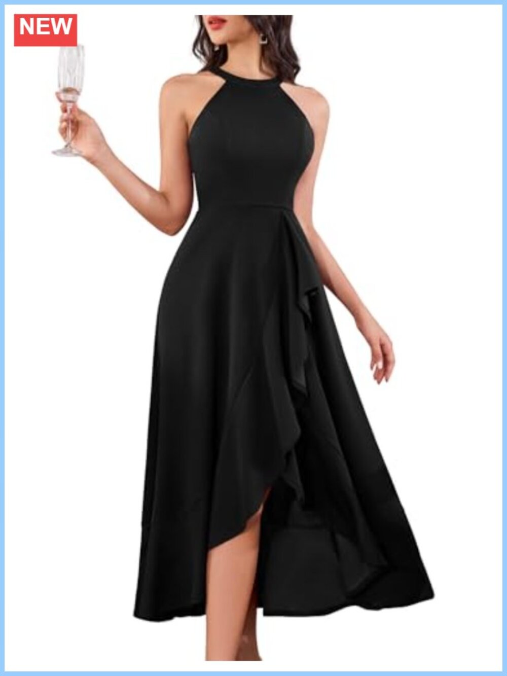Formal Halter Cocktail Dress Sleeveless Maxi Ruffle Slit Wedding Guest